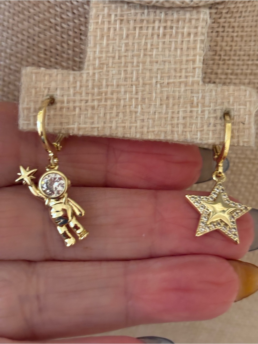 Gold Star and Astronaut Drop Earrings for Women - Gold